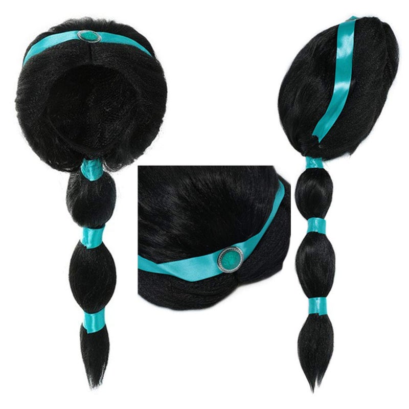 Yosbabe Arabian Princess Wig for Girls Black Braid with Tiara Princess Dress Up Costume Cosplay Halloween Accessories for Kids - Image 3